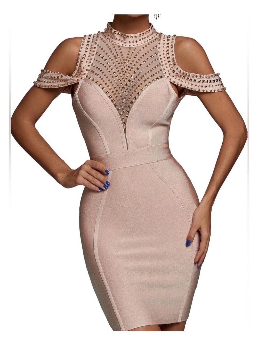 Bella Barnett Carina Studded Bandage Dress Executive Elegant Glam Coquette Sz S